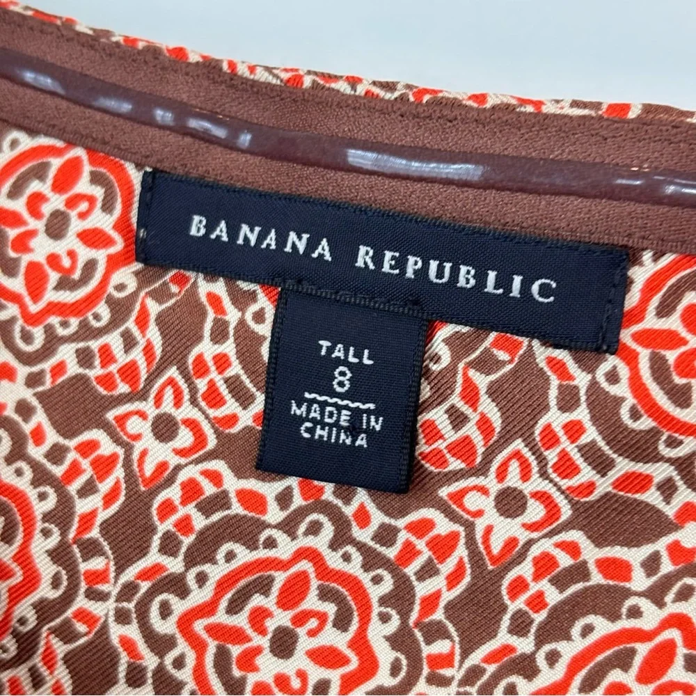 Banana Republic Orange Brown & Cream Printed Smocked Strapless Silk Top Size 8T - Picture 2 of 12